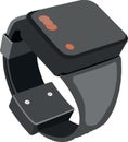 Black smart watch showing time and notifications