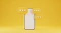 Smartphone with Yellow Chat Bubbles and Ellipsis Icons on Yellow Background mobile device Royalty Free Stock Photo