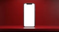 Modern Smartphone with Blank White Screen on Red Shelf and Background mobile device Royalty Free Stock Photo