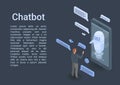 Modern smartphone chatbot concept banner, isometric style