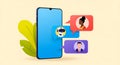 Modern smartphone displaying chat bubbles with diverse user avatars and plant illustration Royalty Free Stock Photo