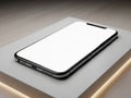 Modern smartphone displaying a clean screen on a minimalist surface Royalty Free Stock Photo