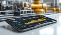 Modern smartphone displaying data in factory setting Royalty Free Stock Photo