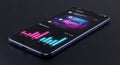 Modern smartphone displaying glowing financial charts and data analytics interface Royalty Free Stock Photo