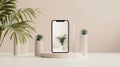 A modern smartphone displaying a plant against a minimalistic backdrop, showcasing elegance and simplicity in design Royalty Free Stock Photo