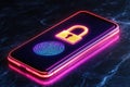 Modern smartphone displays fingerprint scan, padlock. Illustration tech security system. Biometric access via finger print,