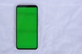 Isolated Close-up Smartphone With Green Screen Isolated on a White Background Royalty Free Stock Photo