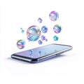 Modern Smartphone with Floating Bubbles Isolated on White Background Royalty Free Stock Photo