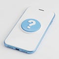 Smartphone with Blue Question Mark Button on White Screen mobile phone cell phone Royalty Free Stock Photo