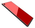 Modern smartphone or tablet with a red glossy screen and camera notch