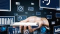Modern Smartphone Usage with Data Visualization, Graphs, and Digital Analytics Representations in a Futuristic Digital Royalty Free Stock Photo