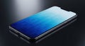 Modern smartphone with a vibrant blue gradient screen displaying a colorful abstract digital interface Royalty Free Stock Photo