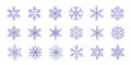 Modern snow. Christmas ornament background, ice winter backdrop, pictogram symbols, blue line snowflake icon set Royalty Free Stock Photo