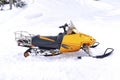 modern snowmobile scooter vehicle on snow in mountain road.rental automobile extreme sport adventure