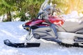 modern snowmobile scooter vehicle on snow in mountain road.rental automobile extreme sport adventure