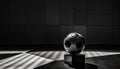 Modern soccer ball shines bright in empty competition backdrop generated by AI