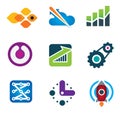 Modern society rapid progress growth in intelligent computer technology science icon set