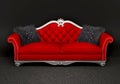 Modern sofa with two furry cushions in interior Royalty Free Stock Photo