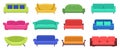 Modern sofas. Comfortable modern apartment couch, cozy sofas, house couch furniture, domestic sofas lounge. Vector