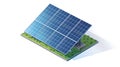 A modern solar panel array installed on a green field under clear skies Royalty Free Stock Photo