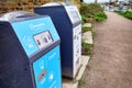 Modern solar recycling bins. River Thames, Walton On Thames, Surrey.