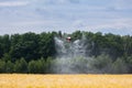 A modern solution in agricultural. Use of robotic systems with agriculture spraying drone fly to sprayed spraying chemical from