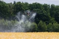 A modern solution in agricultural. Use of robotic systems with agriculture spraying drone fly to sprayed spraying chemical from