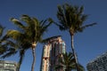 Modern South beach buildings with palms. Royalty Free Stock Photo