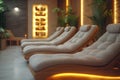 Modern spa relaxation area with comfortable empty loungers Royalty Free Stock Photo