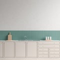 Modern spacious kitchen design. Minimalist kitchen design with copy space. 3D illustration