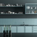 Modern spacious kitchen design. Minimalist kitchen design. 3D illustration Royalty Free Stock Photo