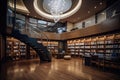 Modern spacious library with lots of books and reading space Royalty Free Stock Photo