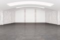 Modern spacious white hangar interior with blank mock up place on wall. Space and design concept. Royalty Free Stock Photo