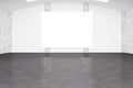 Modern spacious white hangar interior with blank mock up poster on wall. Space and design concept. Royalty Free Stock Photo