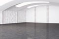 Modern spacious white hangar interior with clean mock up place on wall. Space and design concept. Royalty Free Stock Photo