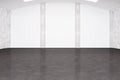 Modern spacious white hangar interior with empty mock up place on wall. Space and design concept. Royalty Free Stock Photo