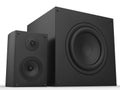 Modern speakers - hi range speaker and a big sub woofer Royalty Free Stock Photo