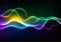 Modern speaking sound waves oscillating dark blue light