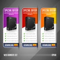 Modern Special Offer Web Banner Set Vector Colored: Red, Yellow, Orange, Violet, Purple.