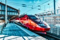 Modern speed passenger train on railways station