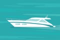 Modern speed yacht in ocean, sea. Summer vacation seaside concept. Vector stock illustration for advertisement beach