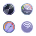 Modern speedometer icons set cartoon vector. Different type of speedometer