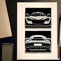 Modern sportcar front view and back view sketch illustration. City car model pen drawing, transportation company logo concept,