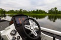 Modern sportfishing boat dashboard and electronics