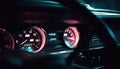 Modern sports car dashboard illuminated with blue lighting equipment generated by AI Royalty Free Stock Photo