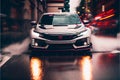 Modern Sports car on a wet street road speeding racing fast Royalty Free Stock Photo