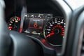 The modern sports car interior dashboard details. Close up. Speedometr. Selective focus Royalty Free Stock Photo