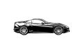 stylized sports car silhouette sketch. Side view of supercar. Black contour drawing isolated on white background Royalty Free Stock Photo