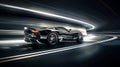 Modern sports car speeds through dark curve, AI Generative
