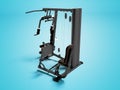 Modern sports simulator for strength training arms and legs 3d render on blue background with shadow